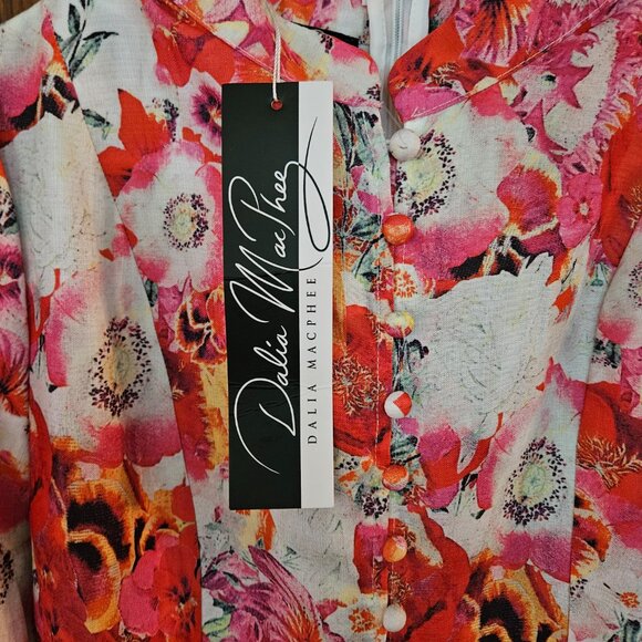 Dalia MacPhee Large Floral Long Sleeve Retro Dress Mod Artsy Colorful Dress - Picture 3 of 5